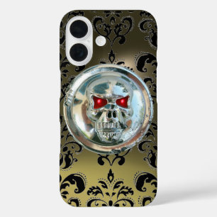 Coque Pour iPhone 16 AUTORITÉS DE COMPÉTENCES NOIR GRAY DAMASK GEM Agat