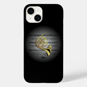 Coque Pour iPhone 14 Avant-Garde French Horn sur Globe avec Sheet Music
