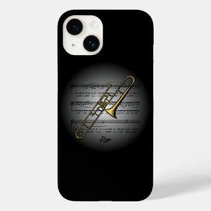 Coque Pour iPhone 14 Avant Garde Trombone sur Globe avec Sheet Music