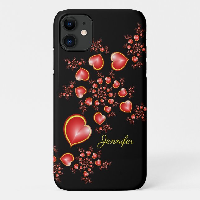 Coques Case-Mate iPhone Avec beaucoup d'amour Rouge Jaune Coeurs Fractal A (Dos)
