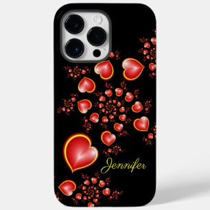 Coque Pour Pour iPhone 14 Pro Max Avec beaucoup d'amour Rouge Jaune Coeurs Fractal A