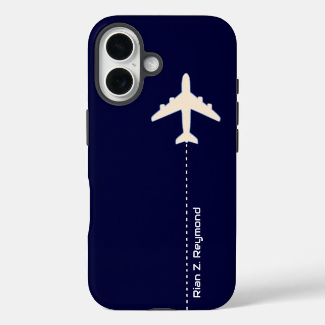 Coques Case-Mate iPhone Avion avec ligne pointillée sur bleu foncé (Verso)