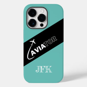 Coque Pour iPhone 14 Pro Avion Aviateur Volant Vert Noir Aviation