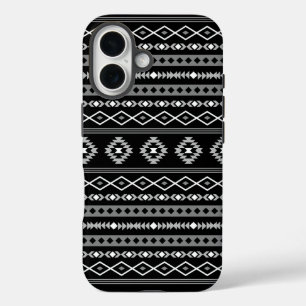 Coque Pour iPhone 16 Aztec blanc gris noir Motifs mélangés Motif