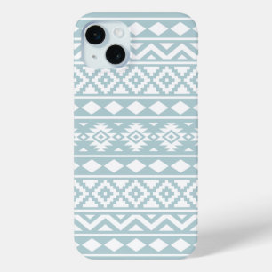 Coque iPhone 15 Mini Aztec Essence Ptn III Blanc sur Canard Oeuf Bleu