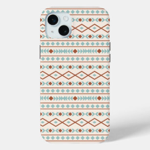 Coque iPhone 15 Mini Aztec Formes Motif rouille crème Turquoise