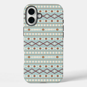 Coques iPhone 16 Plus Aztec Formes Motif Rusts Crème Turquoise-Bleu