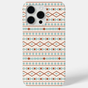 Coque iPhone 15 Pro Max Aztec Formes Motif Rusts Crème Turquoise-Bleu