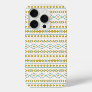 Coque iPhone 15 Pro Aztec Formes Motif Turquoise Gold Cream