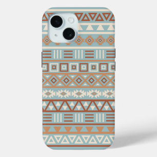 Coque Pour iPhone 15 Aztec Influence Motif Crème Bleue Terracottas