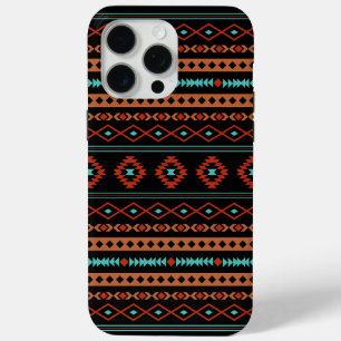 Coque iPhone 15 Pro Max Aztec Rusts Turquoise Noir Motifs mélangés Motif