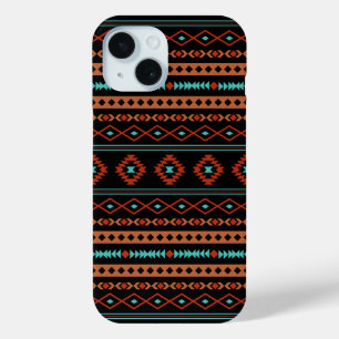 Coque Pour iPhone 15 Aztec Rusts Turquoise Noir Motifs mélangés Motif