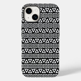 Coque Pour iPhone 14 Aztec Triangles+Motif Carré blanc sur noir