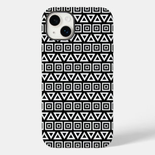 Coque Pour iPhone 14 Plus Aztec Triangles+Motif Carré blanc sur noir