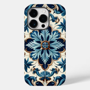 Coque Pour iPhone 14 Pro Azulejo Porcelain Carrelage bleu Motif méditerrané