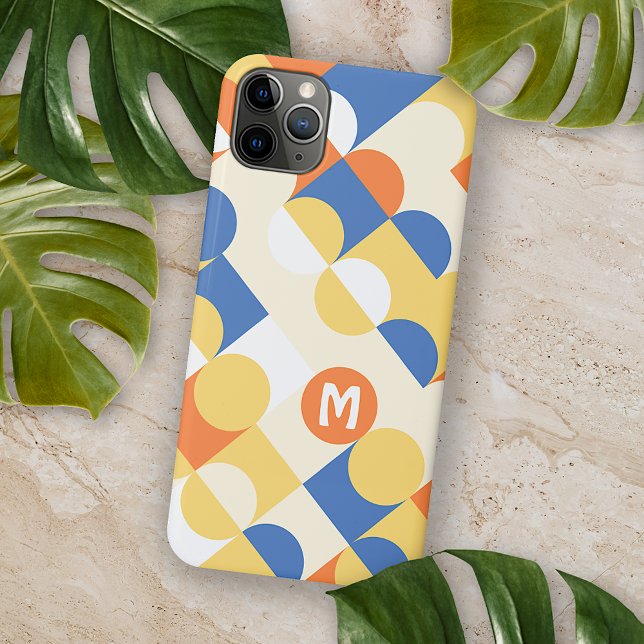 Coques Case-Mate iPhone Azure Blue Sunny Yellow MidCentury Cercles Motif (Créateur téléchargé)