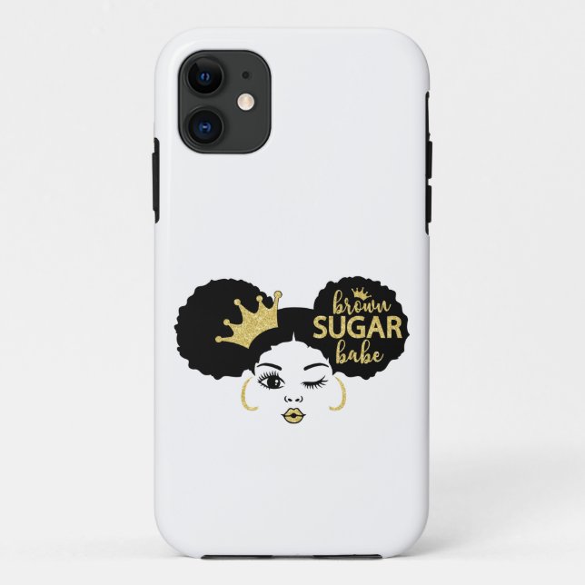 Coques Case-Mate iPhone Babe au Sucre Brun en Noir et Or (Dos)