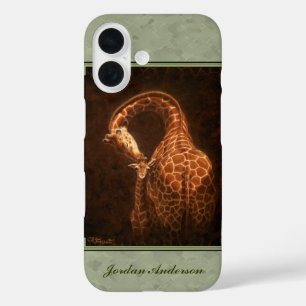 Coques iPhone 16 Baby Giraffe et maman verte