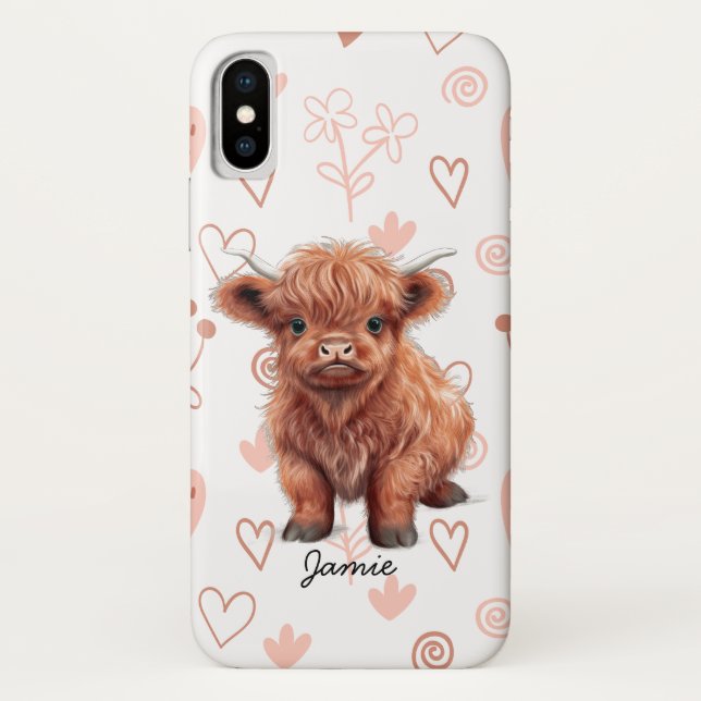 Coques Case-Mate iPhone Baby Highland Cow Nom personnalisé (Dos)