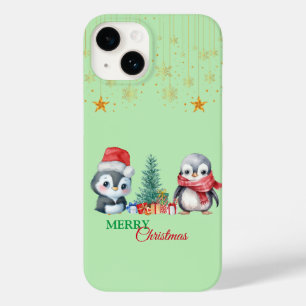 Coque Pour iPhone 14 Baby Penguin Père Noël Red Green Joyeux Noël Party