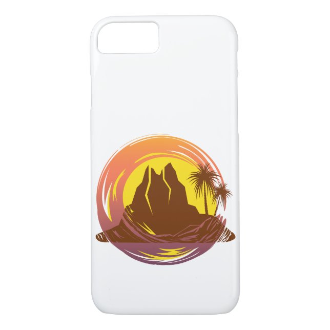 Coques Case-Mate iPhone Badge avec paysage volcanique tropical et palmiers (Dos)