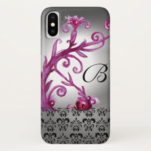 Coque iPhone X BAIES, BAIES DAMASK MONOGRAM rose, blanc noir