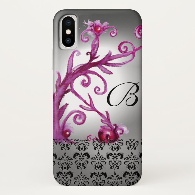 Coques Case-Mate iPhone BAIES, BAIES DAMASK MONOGRAM rose, blanc noir (Dos)