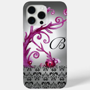 Coque iPhone 15 Pro Max BAIES, BAIES DAMASK MONOGRAM rose, blanc noir
