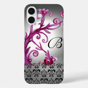 iPhone 16 Plus Case BAIES, BAIES DAMASK MONOGRAM rose, blanc noir