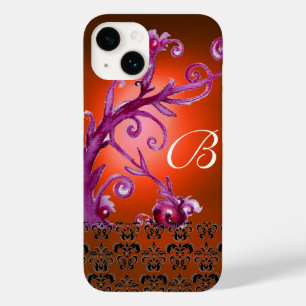 Coques Pour iPhone BAIES, BERRIES DAMASK MONOGRAM rose noir orange