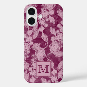 Coque Pour iPhone 16 Baies et fleurs de violet monogramme floral