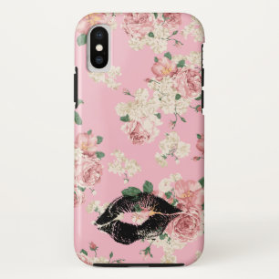 Case-Mate iPhone Case Baiser de rouge à lèvres noir au motif floral Vina