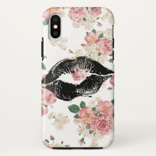 Case-Mate iPhone Case Baiser de rouge à lèvres noir au motif floral Vina