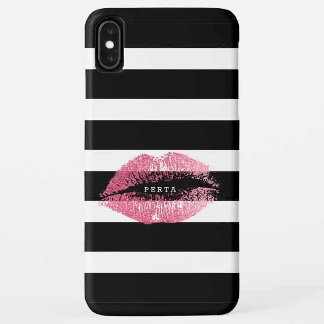 Coques Case-Mate iPhone Baiser rose rayures noir et blanc (Dos)