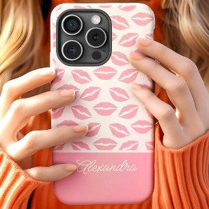 Coque Pour iPhone 15 Baisers à lèvres rose mignon Nom du script