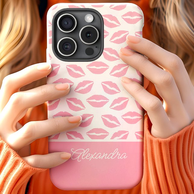 Coques Case-Mate iPhone Baisers à lèvres rose mignon Nom du script (Créateur téléchargé)