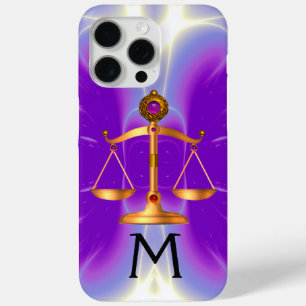COQUE iPhone 15 PRO MAX BALANCE DE LA LOI EN OR AVEC MONOGRAMME DE PIERRES