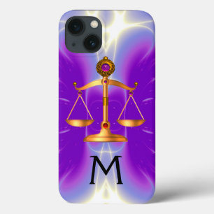 iPhone 13 COQUE BALANCE DE LA LOI EN OR AVEC MONOGRAMME DE PIERRES