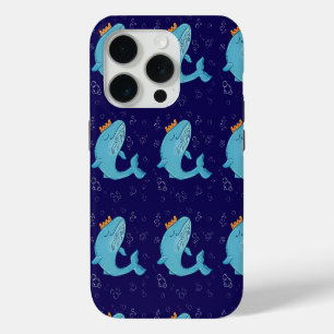 Coque iPhone 15 Pro Baleine Roi avec Couronne Art Populaire Océaniqu