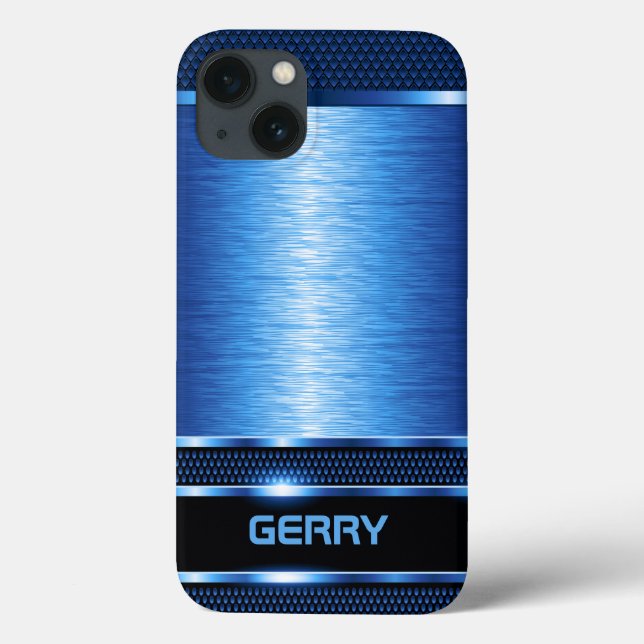 Coques Case-Mate iPhone Balise de bagage moderne en métal bleu géométrique (Verso)