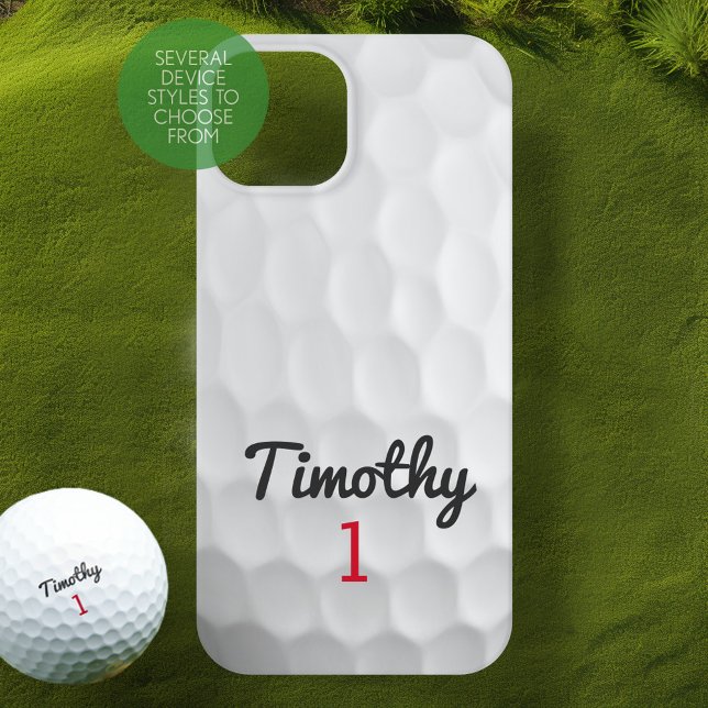 Coques Case-Mate iPhone Ball de golf Dimples avec nom noir Numéro rouge (Personalized Golf Phone Case)