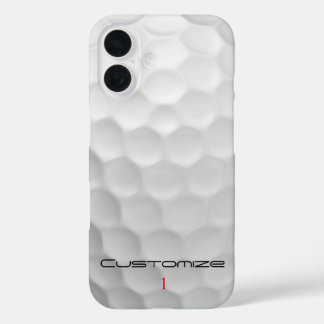 Coque Pour iPhone 16 Balle de golf blanche texturée avec nom et numéro
