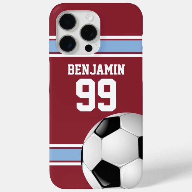 Coques Case-Mate iPhone Balle de soccer Jersey Claret Blue Stripes (Verso)