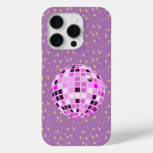 Coque iPhone 15 Pro Balle Disco moderne rose rétro violet