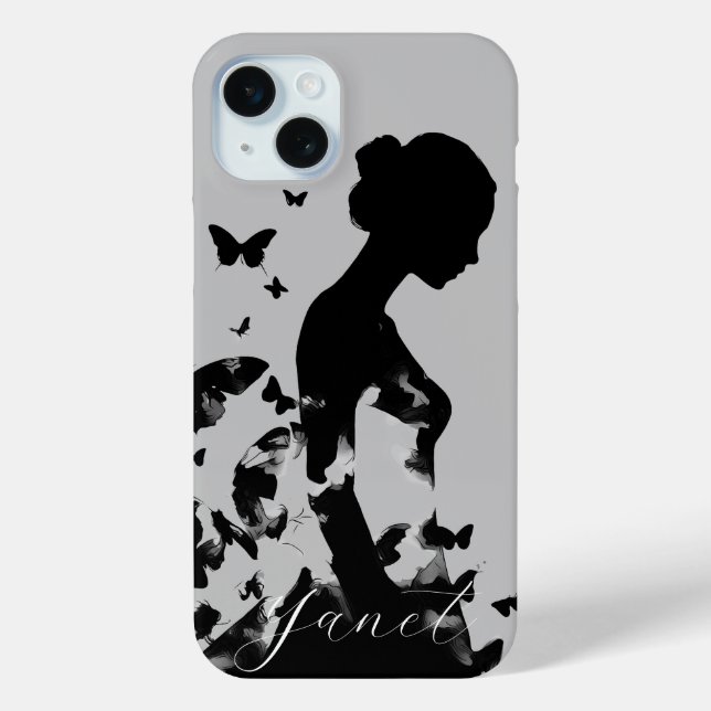 Coques Case-Mate iPhone Ballerina & Papillons Silhouette Nom noir/gris (Verso)