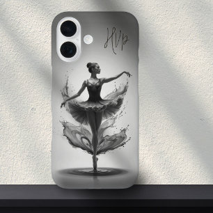Coque Pour iPhone 16 Ballerina rose gris Splash Initiales personnalisée