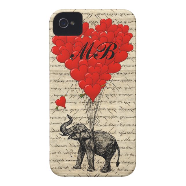 Coques Case-Mate iPhone Ballon d'éléphant et de coeur avec le monogramme (Dos)