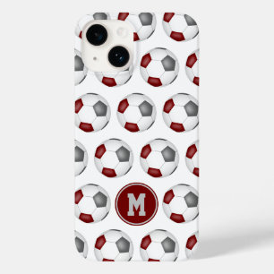 Coque Pour iPhone 14 ballons de football gris marron motif monogrammed