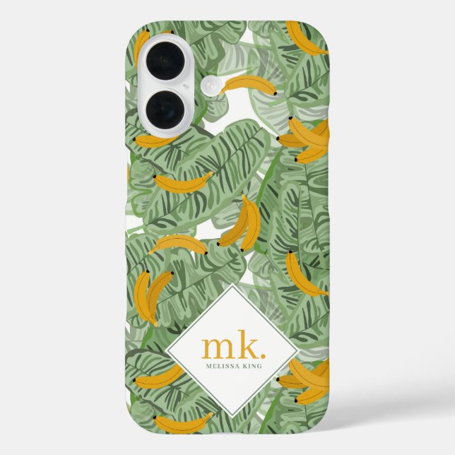 Coques Case-Mate iPhone Banane tropicale moderne vert Motif Monogramme (Verso)