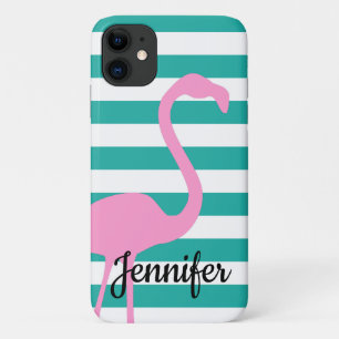 Case-Mate iPhone Case Bande blanche turquoise Flamant rose rose personna